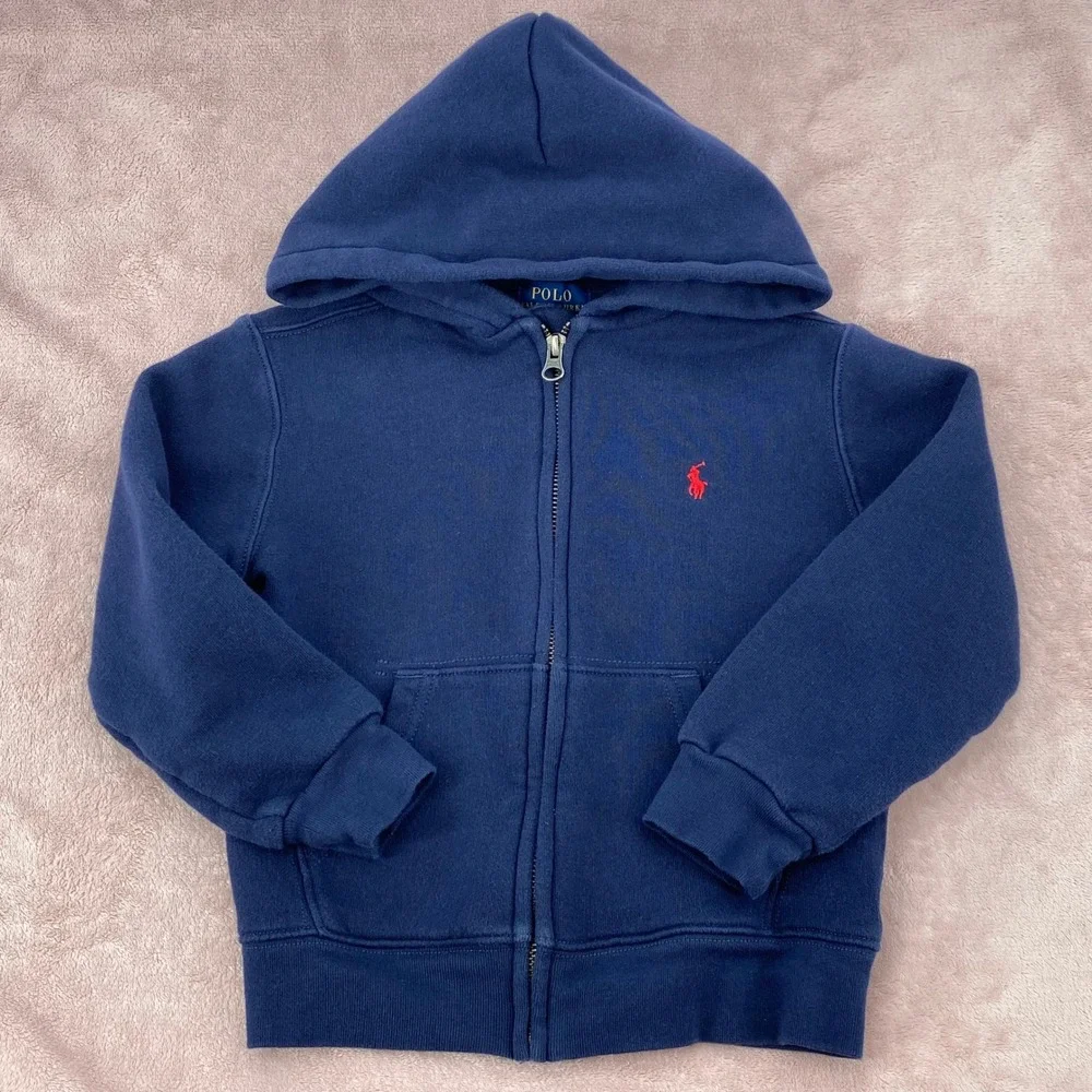 Polo Ralph Lauren Jacket Kids Size 5 Blue‎ Full Zip Sweatshirt Hoodie Jacket